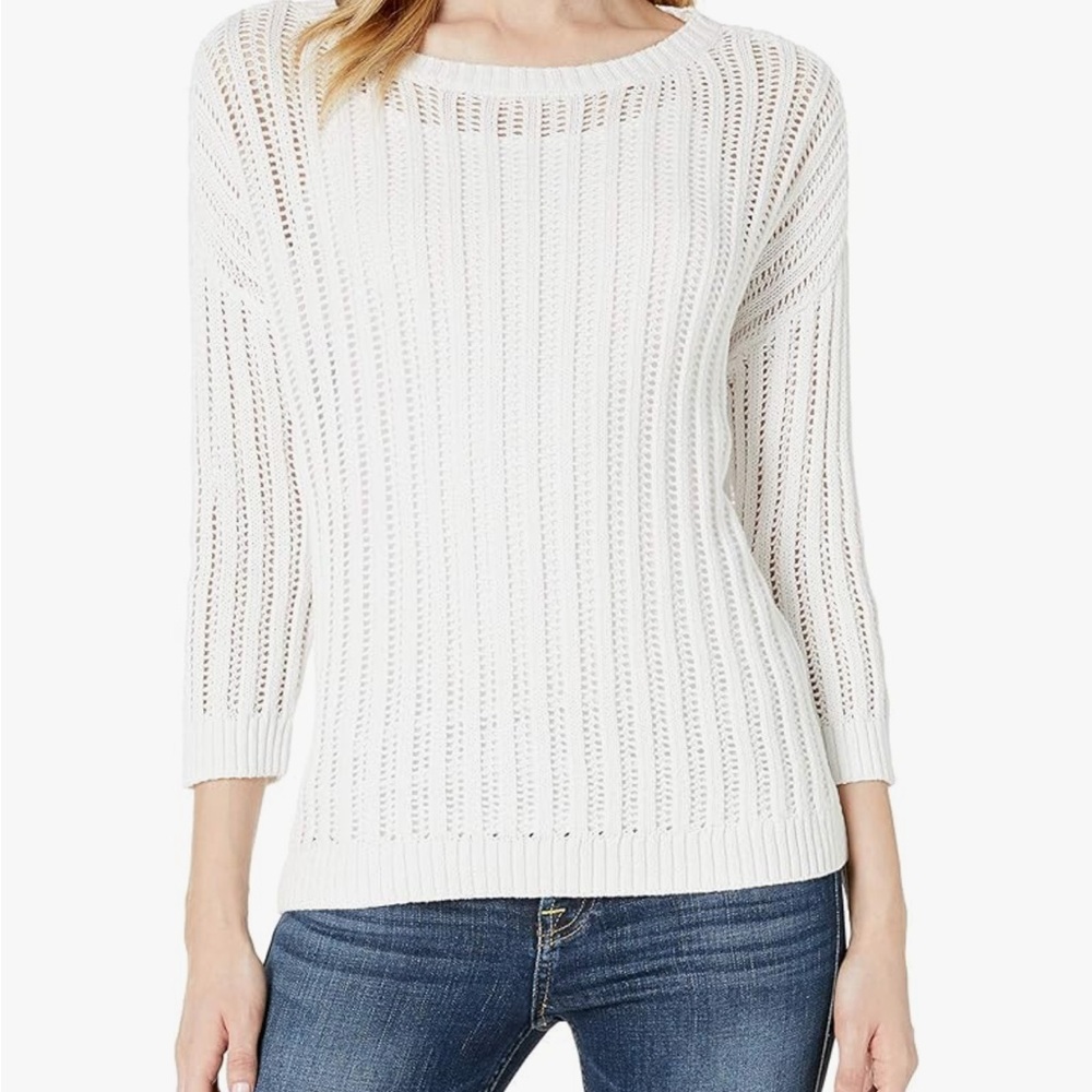 Tribal Jeans Womens 3/4 SLV pullover knit sweater white Large